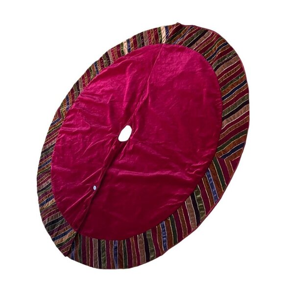 Christmas Tree Skirt Red Burgundy Red Velveteen‎ Colorful Exterior Holiday Decor - Picture 5 of 7